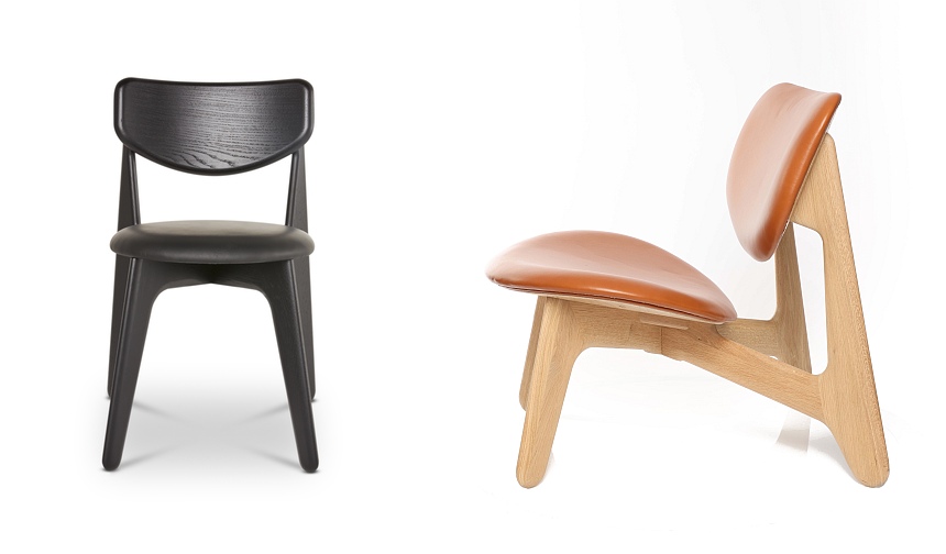 Tom Dixon Stuhl Slab Schwarz und Cognac farben